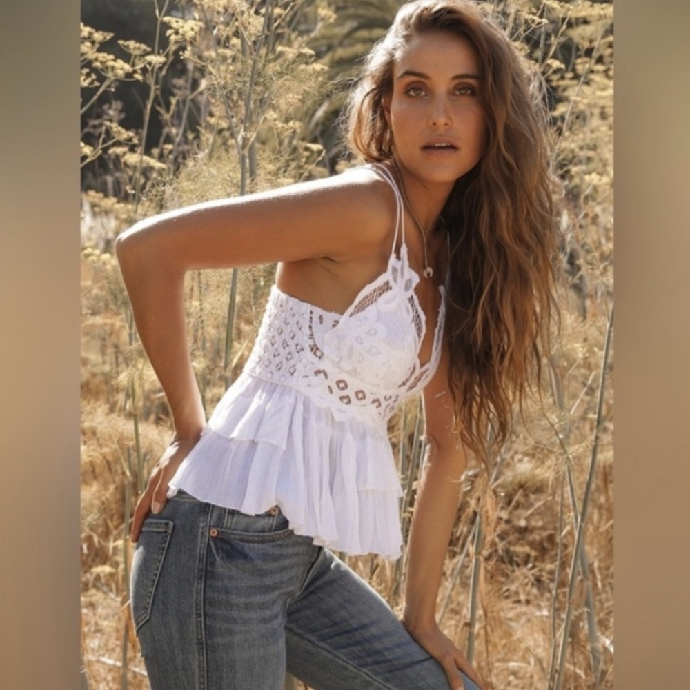 Free People Adella Cami White Lace V-Neck Sleeveless Camisole XS NWT - Picture 5 of 16